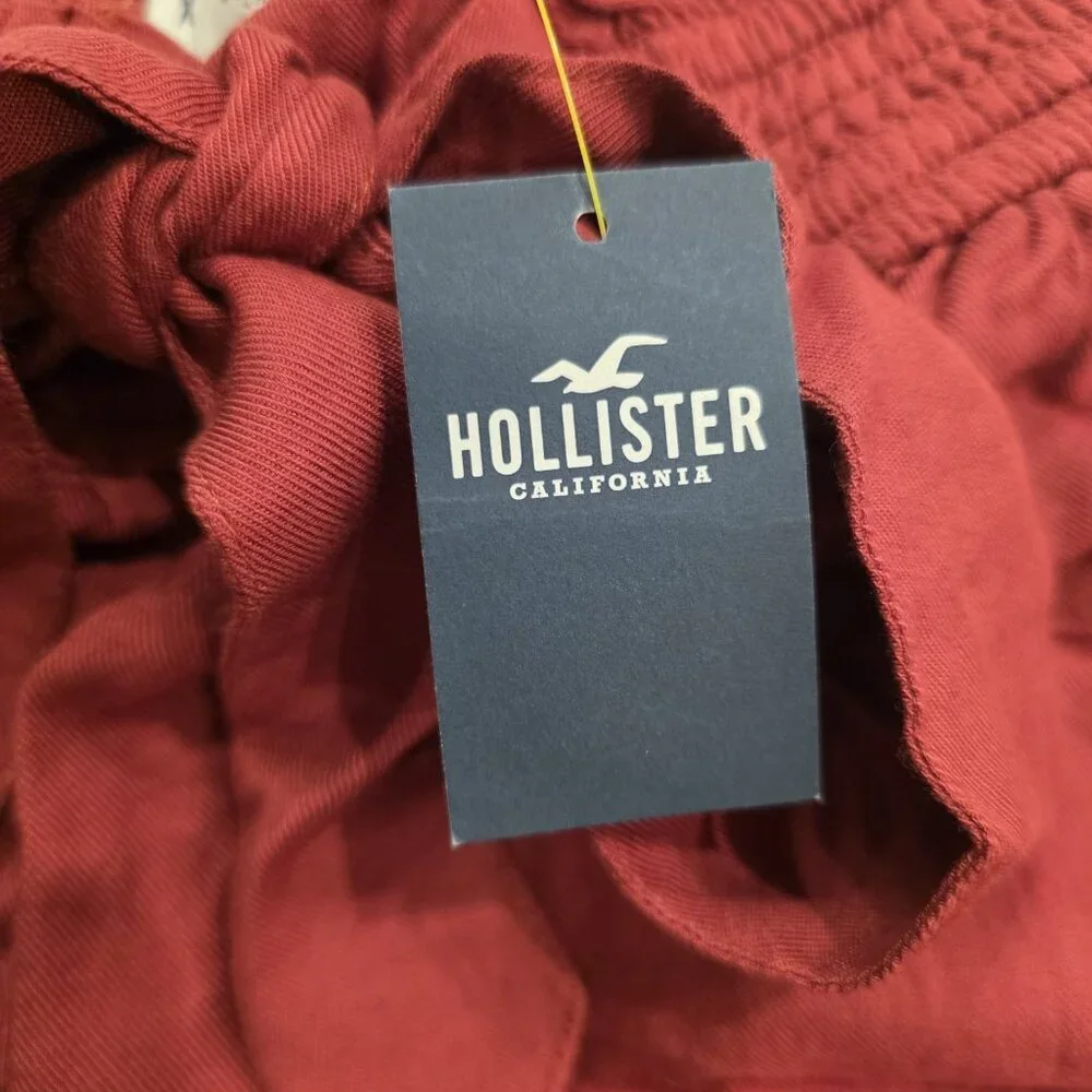 Hollister Ultra High-Rise Paper Bag Shorts Belted Red‎ Soft Flowy Viscose XS NEW